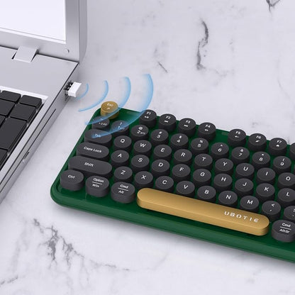 UBOTIE Dual Mode Colorful Wireless Keyboard, Bluetooth and USB Receiver Retro Typewriter Round Keycaps Keyboard Support Multi Devices for PC Laptop Tablet Phones(Dark-Green)