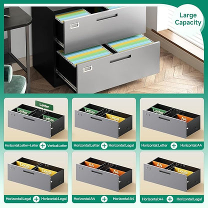 Letaya 4 Drawer Lateral Metal Filing Cabinet with Lock-File Cabines-Organization Storage Cabinets for Home Office-Hanging Letter/Legal/F4/A4 Size (4 Drawer-Grey Black)