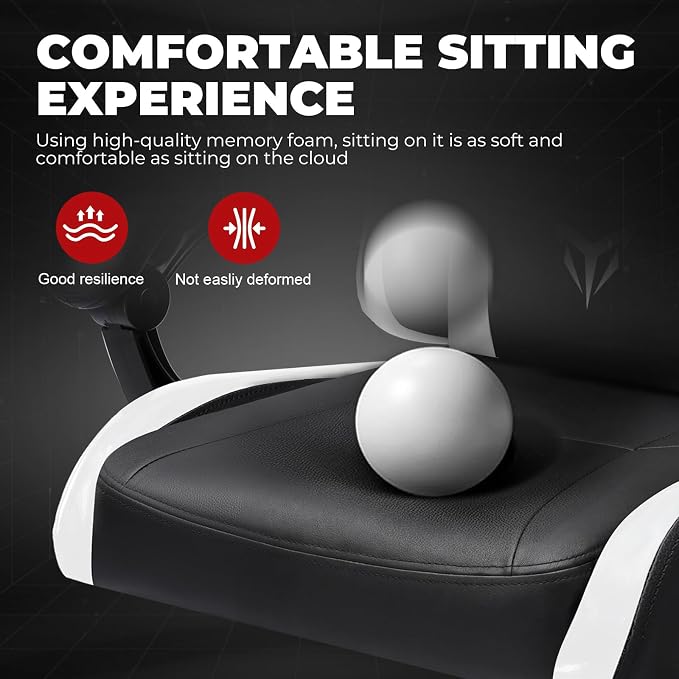 GTPLAYER Gaming Chair for Adults, Big and Tall 300LBS Heavy Duty Office Chair, Ergonomic High Back Lumbar Support and Wide Comfy Cushion with Linkage Armrests for Home Office, White