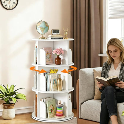 RUNSUNSPRI 3 Tier Rotating Bookshelf Tower Spinning Bookshelf Revolving 360°Bookcase Storage Round Carousel Vertical Rotate Turning Spiral Corner Organizer Lazy Susan White