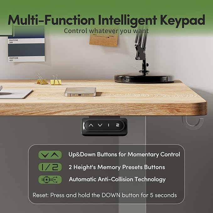 FAMISKY Height Adjustable Standing Desk, 48x 24 Inch Electric Stand up Home Office Table, Sit Stand Desk Computer Workstation with Splice Board, White Frame & Maple Desktop