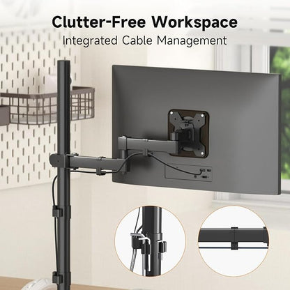 Bracwiser Single Fully Adjustable Standing Height Monitor Arm Stand Mount 800mm Tall for Monitor Computer Screen 13 15 17 19 20 22 23 24 26 27 30 32 inch VESA 75 100 (MD7821)