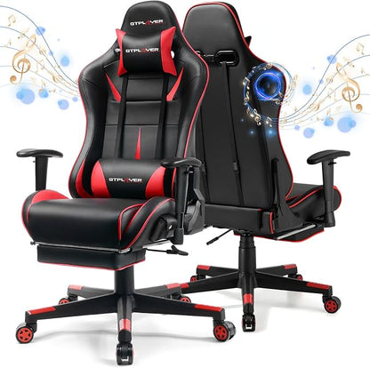 GTPLAYER Gaming Chair with Speakers, Video Game Chairs with Footrest for Adults, Ergonomic Computer PC Gamer Reclining Chair(Red)