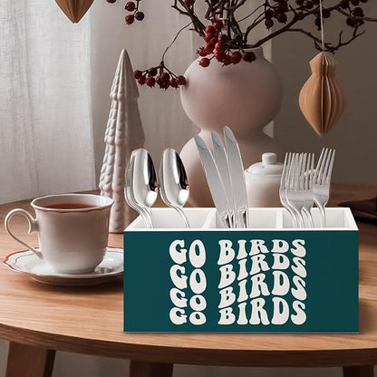 Football Fan Gifts Green Wooden Pen Pencil Holder for Office Desk Accessories, Gifts for Football Lovers Players, Go Birds Makeup Brush Toothbrush Holder Organizer