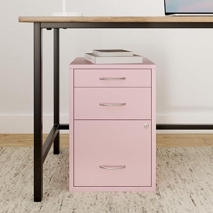 OSP Home Furnishings HPB Heavy Duty 3-Drawer Metal File Cabinet for Standard Files and Office Supplies, Pink Finish
