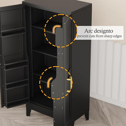 White Pantry Storage Cabinet, 48" Kitchen Pantry with Doors and 3 Adjustable Shelves, Metal Freestanding Buffet Cupboards Sideboard, for Office, Home, Garage, School
