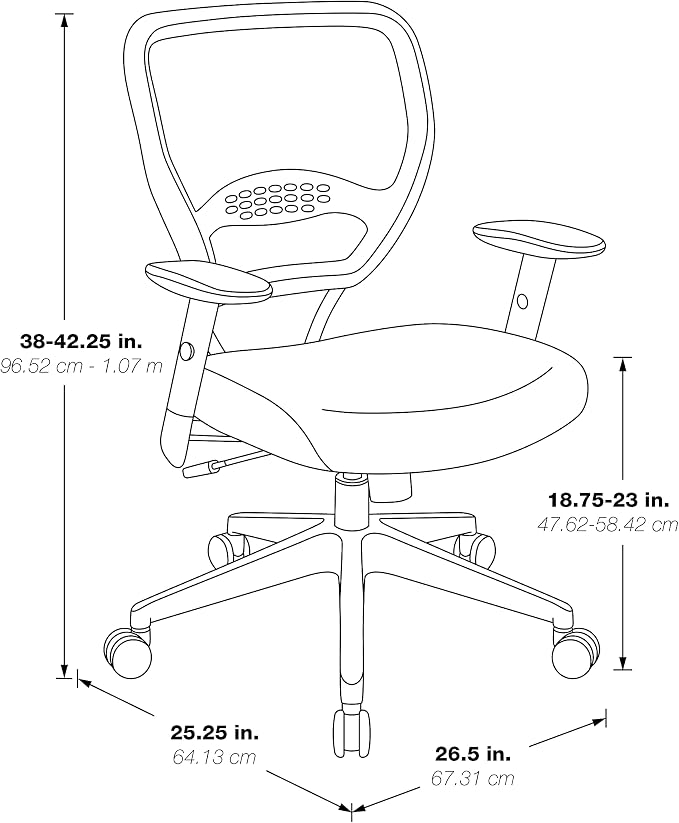 Space Seating 55 Series Professional Dark Air Grid Back Adjustable Office Desk Chair with Built-in Lumbar Support, Black Mesh