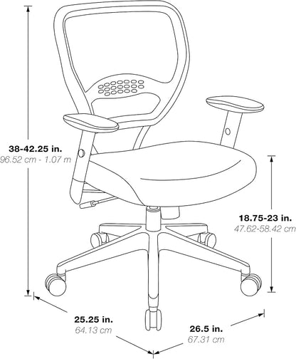 Space Seating 55 Series Professional Dark Air Grid Back Adjustable Office Desk Chair with Built-in Lumbar Support, Black Mesh