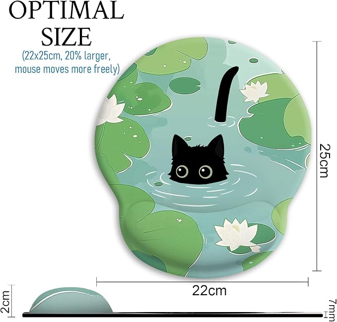 Blusabaca Mouse Pad with Wrist Rest, Cat Lotus Leaf Ergonomic Mouse Pads Wrist Support for Desk, Cute Gaming Mousepad Wireless Mouse Laptop Computer Work Home Desk Accessories Office Supplies Decor