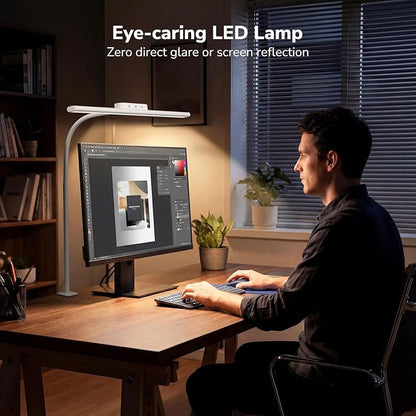 Lepro Led Desk Lamp for Home Office, Metal Architect Lamp with Clamp, 11W 750LM Eye-Caring Task Light, 25 Lighting Modes, Flexible Gooseneck for Monitor, Workbench, Drafting, Crafts, Reading, White