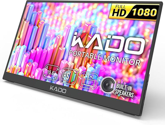 Kado 15.6" FHD Portable Monitor for Laptop 1080p Second Display IPS | 45W Reverse Charging HDMI USB-C, 1920x1080 Laptop Screen Extender, Kickstand for PC, Mac, Dex, Tablet, Xbox, PS4/PS5, Switch