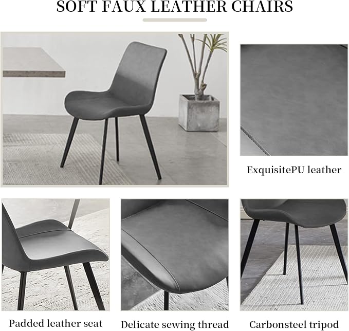 HIPIHOM 55.1'' Dining Table Set for 4,Modern Wood Dining Table,Leather Dining Chairs 4,Table and Chairs Set of 4,Ideal for Kitchen Dining Room (Cat Scratch Table + 4 Gray Chairs, 55.1")