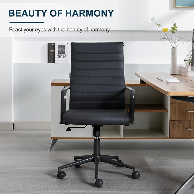 Okeysen Black Conference Room Table Chairs, Ergonomic Office Desk Chair with Wheels, PU Leather Modern Chairs, High Back Executive Swivel Rolling Chair for Home, Office
