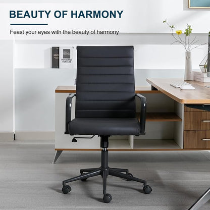 Okeysen Black Conference Room Table Chairs, Ergonomic Office Desk Chair with Wheels, PU Leather Modern Chairs, High Back Executive Swivel Rolling Chair for Home, Office