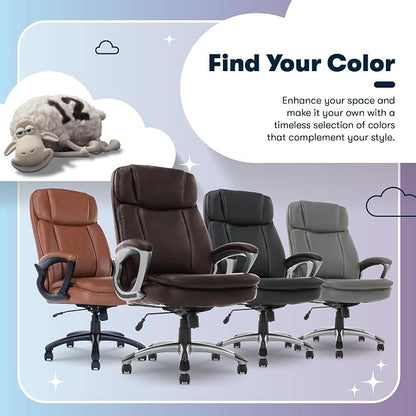 Serta Fairbanks Big and Tall Executive Office Chair - Ergonomic High Back Computer DeskChair with Lumbar Support, Memory Foam Seat Cushion, Padded Armrests, Bonded Leather, 350 lb Capacity - Brown