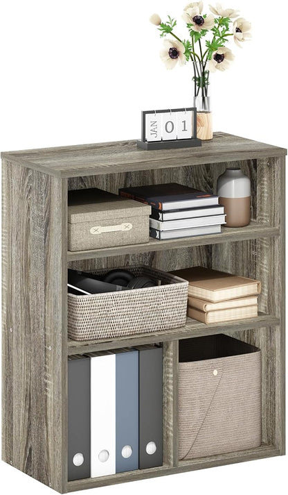 Furinno PASIR Book Shelf, 3-Tier Display Bookshelf with Adjustable Shelf, Cube Storage Bookcase, 11.8 x 23.6 x 28.1, for Living Room, Bedroom, Home Office, French Oak
