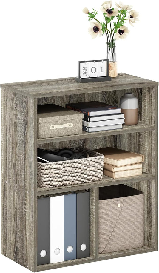 Furinno PASIR Book Shelf, 3-Tier Display Bookshelf with Adjustable Shelf, Cube Storage Bookcase, 11.8 x 23.6 x 28.1, for Living Room, Bedroom, Home Office, French Oak