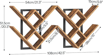 HOOBRO Floating Shelves for Wall, Set of 2 Wall Mounted Shelves, 2-Tier Wooden Tree Bookshelf, Hanging Shelves Storage Rack, for Living Room, Kitchen, Office, Rustic Brown and Black BF54BJP201