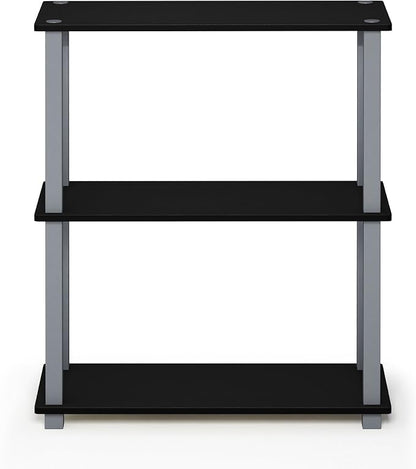 Furinno TURN-S-TUBE Storage Shelves, 3-Tier Book Shelf, Corner Shelf, Toolless Open Shelves, for Organization and Storage, Living Room, Garage, Home Office, Black