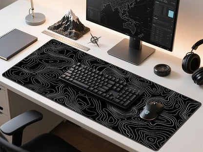Rinaze Extra Large Gaming Mouse Pad with Black Topographic, XXL Mousepad, Big Mouse Mat Desk Pad, Non Slip Keyboard Pad for Gaming Computer Laptop PC Office Desk Accessories