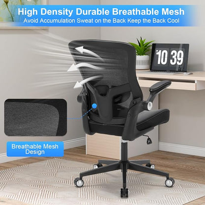 Heavy Duty Office Chair, 400lbs Ergonomic Desk Office Chair for Heavy People, Home Office Desk Chairs with Flip-Up Arms Computer Executive Task Chair with Adjustable Lumbar Support