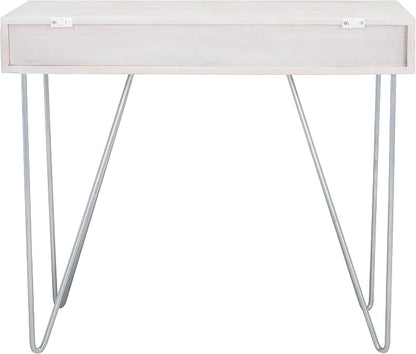SAFAVIEH Home Office Collection Raveena White Wash and Silver 1-Drawer Hairpin Leg Desk