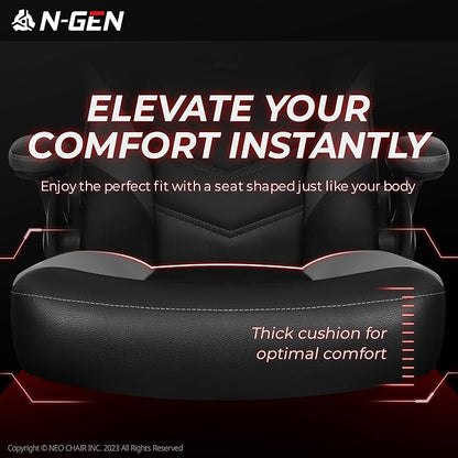 N-GEN Video Gaming Chair Ergonomic Computer Desk Office Chair with Lumbar Support Adjustable Height Swivel Wheels Flip-Up Arms PU Leather Home and Office (Grey)