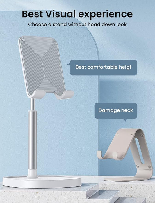 LISEN Cell Phone Stand Adjustable Phone Holer for Desk, Computer Office Desk Accessories for iPhone 16 Holder Women Kitchen Essentials Fits All Mobile Phones Switch Kindle iPads Tablet 4-10in (White
