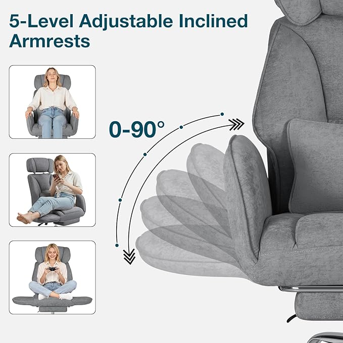 HOFFREE Criss Cross Chair with Wheels Ergonomic Office Chair with Reversible Armrest Wide Seat Comfy Desk Chair with Foot Rest for Gaming,Reading,Working(Grey)