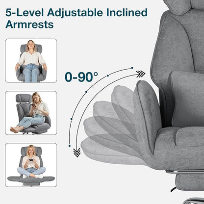 HOFFREE Criss Cross Chair with Wheels Ergonomic Office Chair with Reversible Armrest Wide Seat Comfy Desk Chair with Foot Rest for Gaming,Reading,Working(Grey)