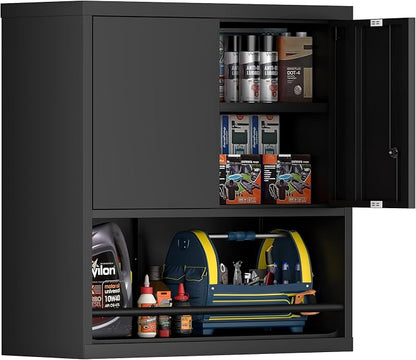 IRONFFICE Garage Storage Cabinets,Metal Wall Cabinet with Doors and Shelves,Locking Storage Cabinet for Workshop,Warehouse,Home Office,Black