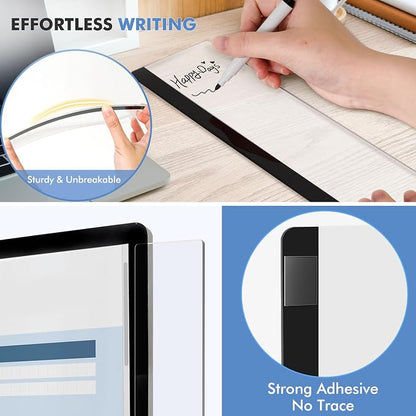 DOLLAR BOSS 2 Pcs 11" x 3.1" Transparent Acrylic Monitor Memo Board | Monitor Side Panel, Computer Screen Note Holder, Office Desk Accessories, Message Board for Sticky Notes, Fits PC & Laptop