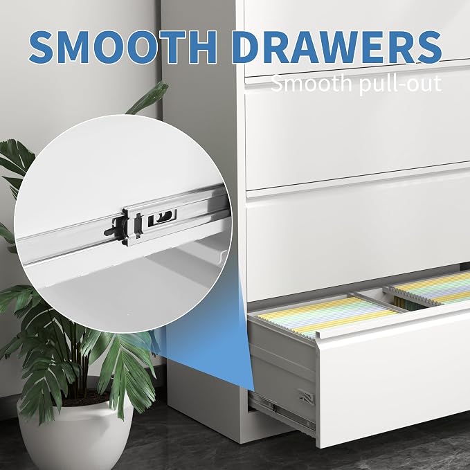 5 Drawer Metal Office Storage Filing Cabinet with Lock, White Lateral File Cabinet for Home Office, Horizontal Locking for Legal/Letter/A4, Assembly Required