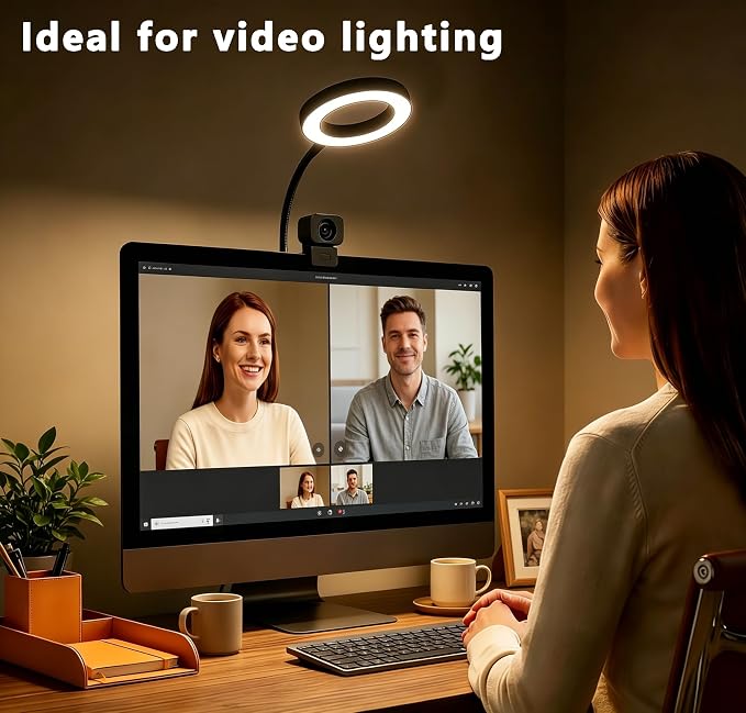 Little Joke Suction Mount Video Monitor Ring Light Bendable Desk Lamp | Selfie Fill Desk Lighting for Office Home, Flexible Gooseneck 7w 3 Modes For Video Conference, Webcam, Meetings, Live Stream