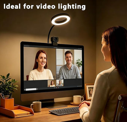 Little Joke Suction Mount Video Monitor Ring Light Bendable Desk Lamp | Selfie Fill Desk Lighting for Office Home, Flexible Gooseneck 7w 3 Modes For Video Conference, Webcam, Meetings, Live Stream