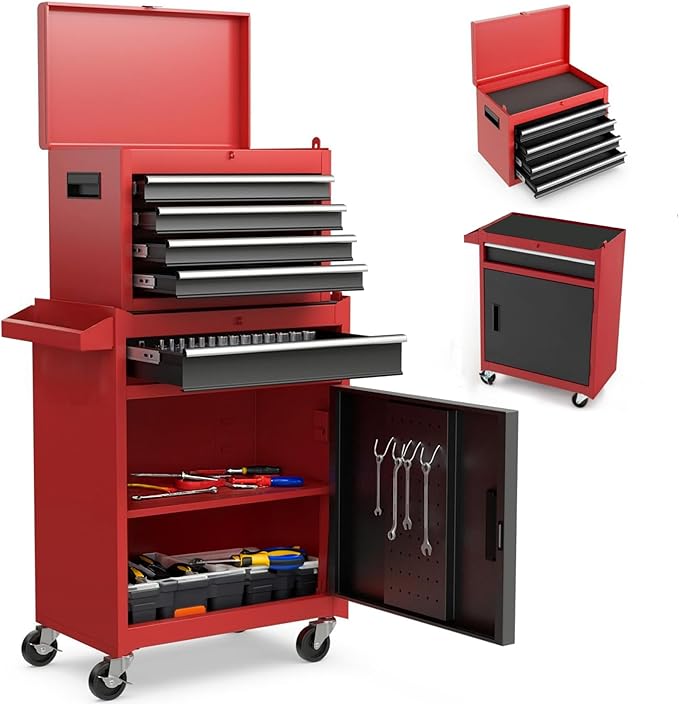RYH 5 Drawers Rolling Tool Chest & Tool Box on Wheels | Heavy Duty Metal Cart with Ball Bearing Drawers | Fits US General Tool Box for Garage Storage (Red, 5 Drawers（42.1" H × 20.7" W × 11" D)