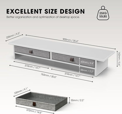 Fenge Monitor Stand with Drawer, 2 Tiers Dual Monitor Riser for Desk, 35 Inch Computer Stand for 2 Monitors, Desk Shelf for Home, Office, Laptop, PC, TV, Printer