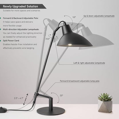 Desk Lamp Modern Industrial 100% Metal Adjustable Table Lamp 24", Natural Light (4000K) with Dimmer, Ideal for Office Bedroom Study Room Living Room Nightstand Bedside Lamps Sand Black