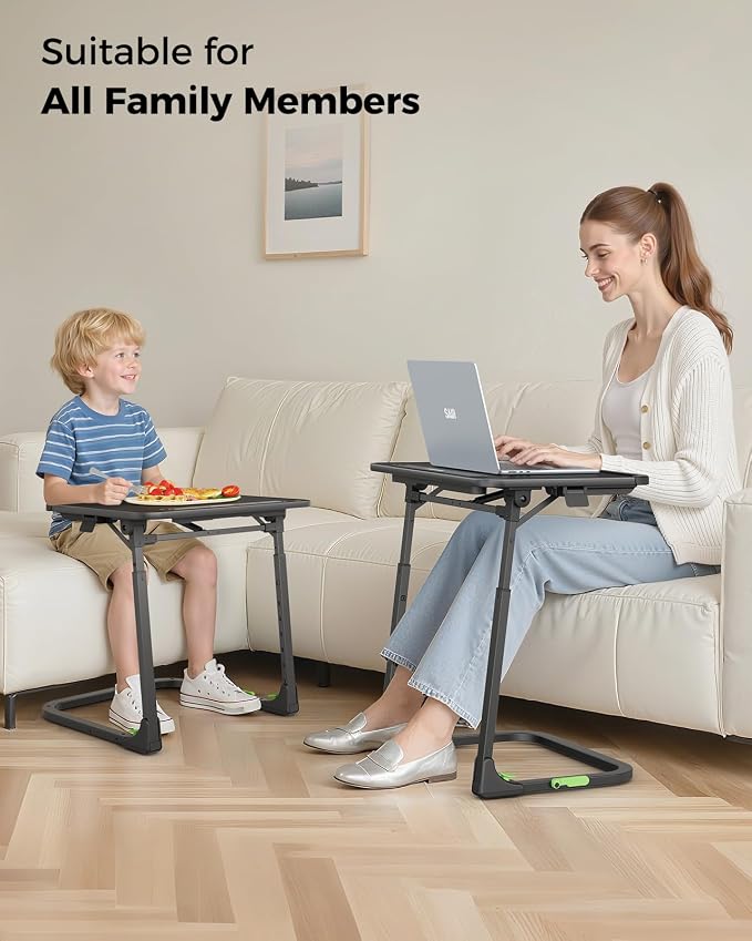 SAIJI Folding TV Tray Table, Height & Tilt Adjustable Sturdy TV Dinner Tray Tables, Multifunction Foldable Trays for Eating, Working, Crafting on Couch & Bed, Living Room Laptop Desk