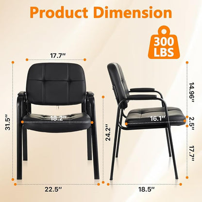 CLLATINA Waiting Room Chairs with Padded Arms Leather Guest Chair no Wheels for Office Reception and Conference Desk Black