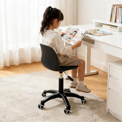 Home Office Chairs, Small Swivel Rolling Desk Chair with Silent Wheels and Low-Back,Armless Heavy-Duty Vanity Chair Height Adjustable for Bedroom,Students,Study,Teens