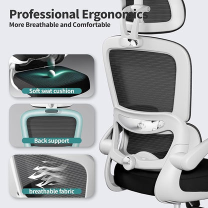 TRALT Office Chair Ergonomic Desk Chair, 330 LBS Home Mesh Office Desk Chairs with Wheels, Comfortable Gaming Chairs (Black & White)
