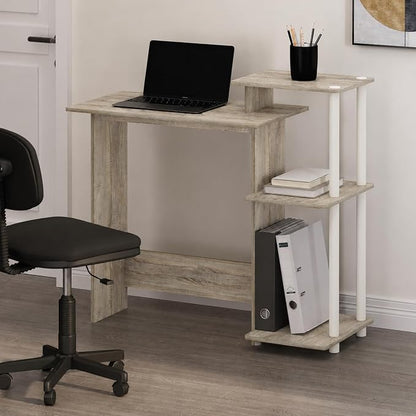Furinno Efficient 29-Inch Oak Computer Desk with Side Shelves, Gaming Desk with 3 Open Shelves, Home Office Desk, for Home Office, Study Room, Dorm, Bedroom, Light Oak