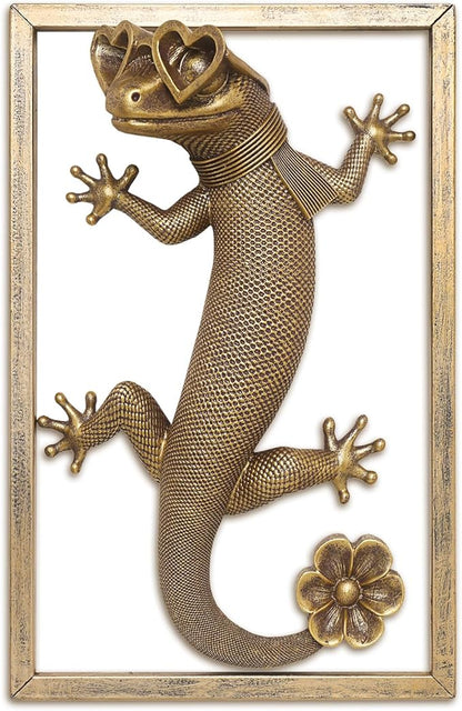 Newinhome Animal Heads Wall Decor (Includes Metal Frame) Resin Animals Sculptures Head Wall Hanging Decoration Gold vintage Wall Sculpture for Living Room Bedroom Office(Lizard)