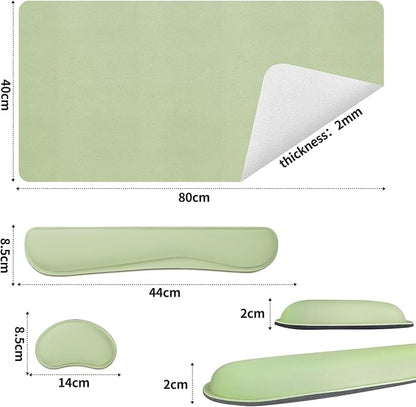 Bloss Leather Desk Mat and Keyboard Wrist Rest, Large Mouse Pad + Keyboard Pad+Mouse Wrist Support, Non-Slip Desk Mat Protector for St Patricks Day(31.5×15.7 Inches, Green)