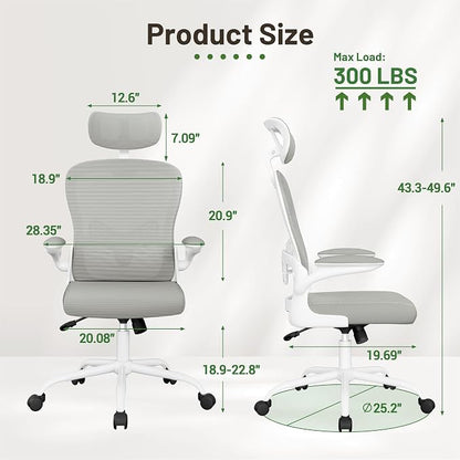 Furmax Ergonomic Office Chair Executive High Back Computer Desk Chair with 3D Adjustable Headrest, Adjustable Lumbar Support Armrests for Home Office (Light Gray)