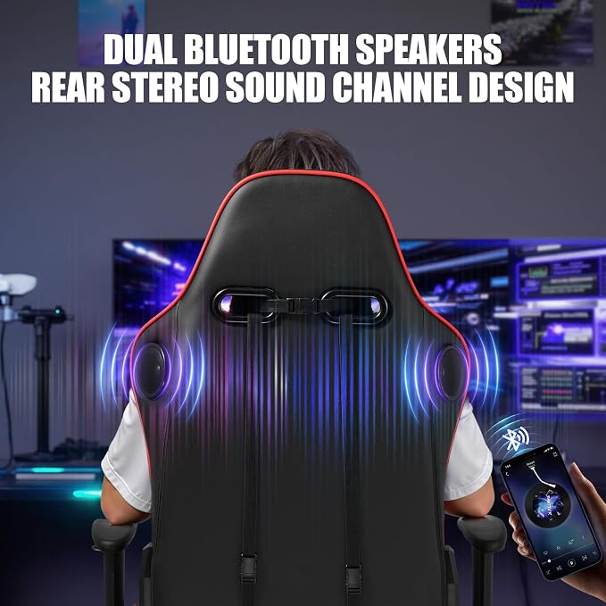 GTPLAYER Gaming Chair with Speakers, Video Game Chairs with Footrest for Adults, Ergonomic Computer PC Gamer Reclining Chair(Red)