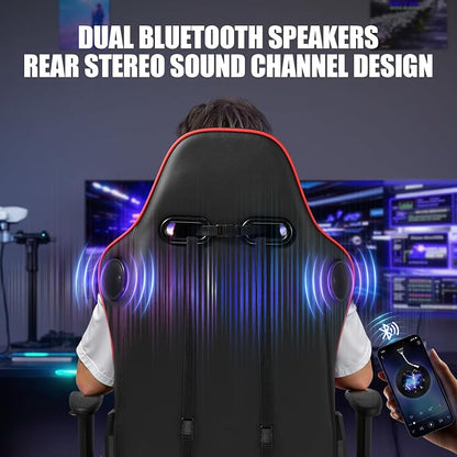 GTPLAYER Gaming Chair with Speakers, Video Game Chairs with Footrest for Adults, Ergonomic Computer PC Gamer Reclining Chair(Red)