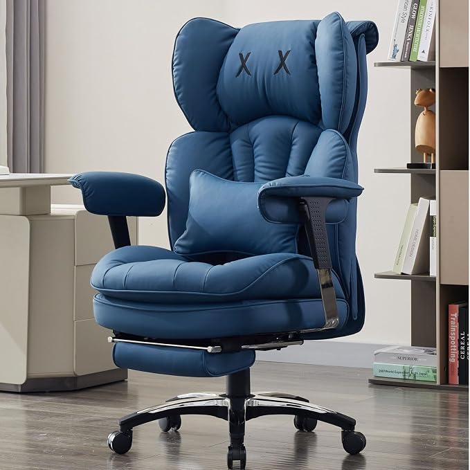 Efomao Big & Tall Desk Chair, Wide Executive Office Chair with Footrest Blue-LL