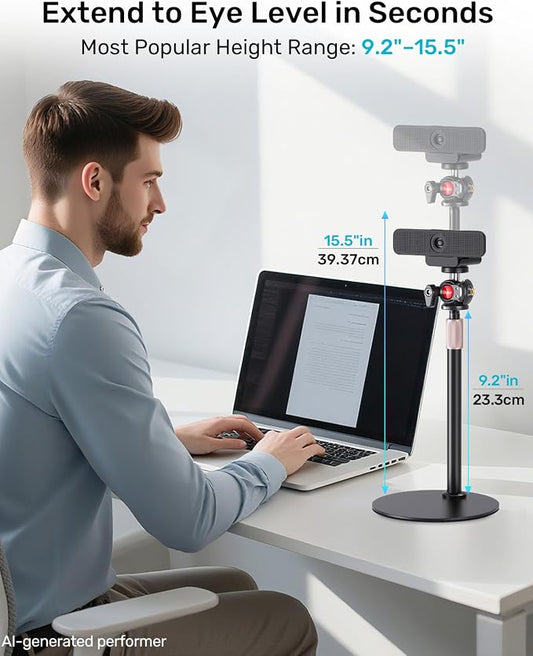 Webcam Stand for Desk, with 360 Ballhead, Heavy Base Height Adjustable Tripod for Logitech Webcam C922 C930e C920 C615 C960 C920x BRIO 4K NexiGo N60, Phone Mount, Gopro with 1/4" Thread
